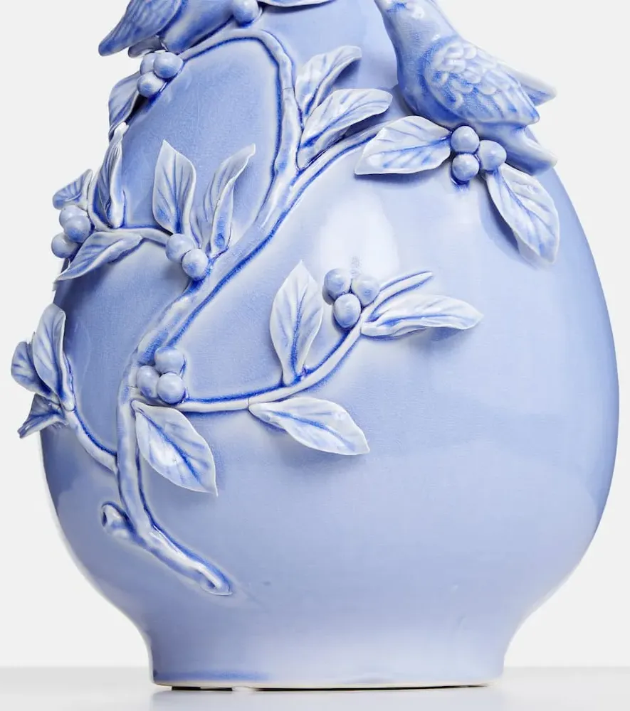 3D Birds Porcelain Vase - Blue