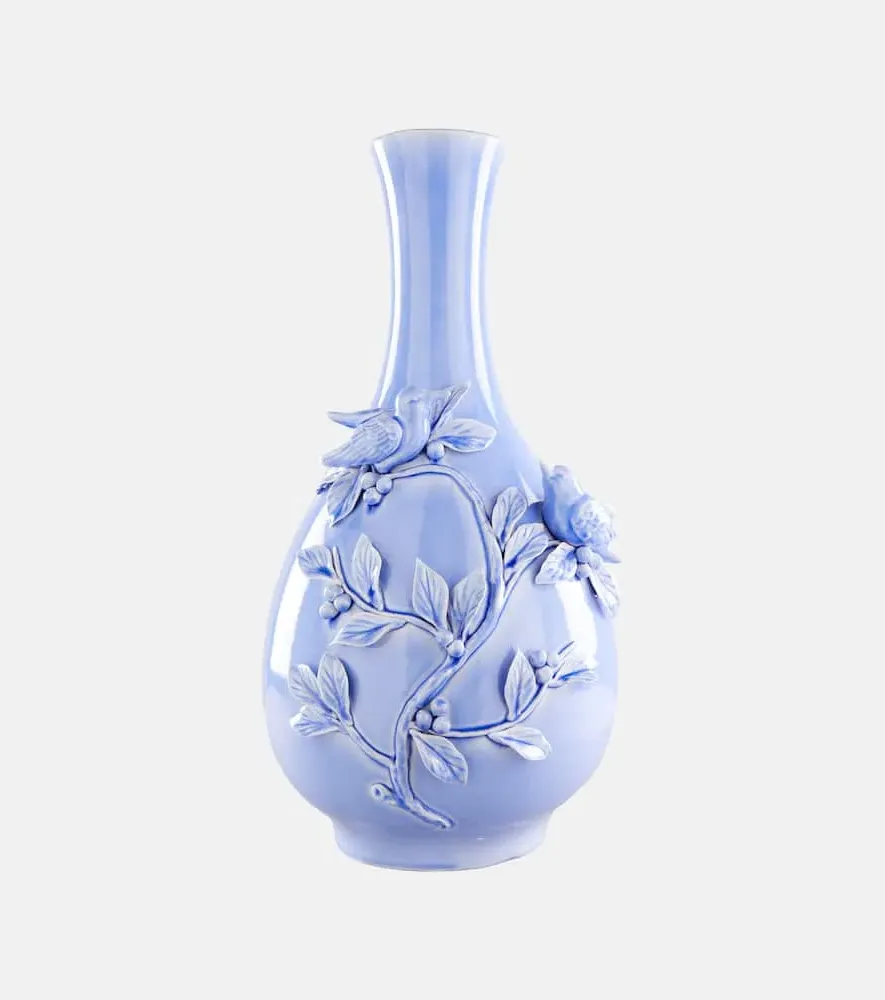 3D Birds Porcelain Vase - Blue, Ceramic
