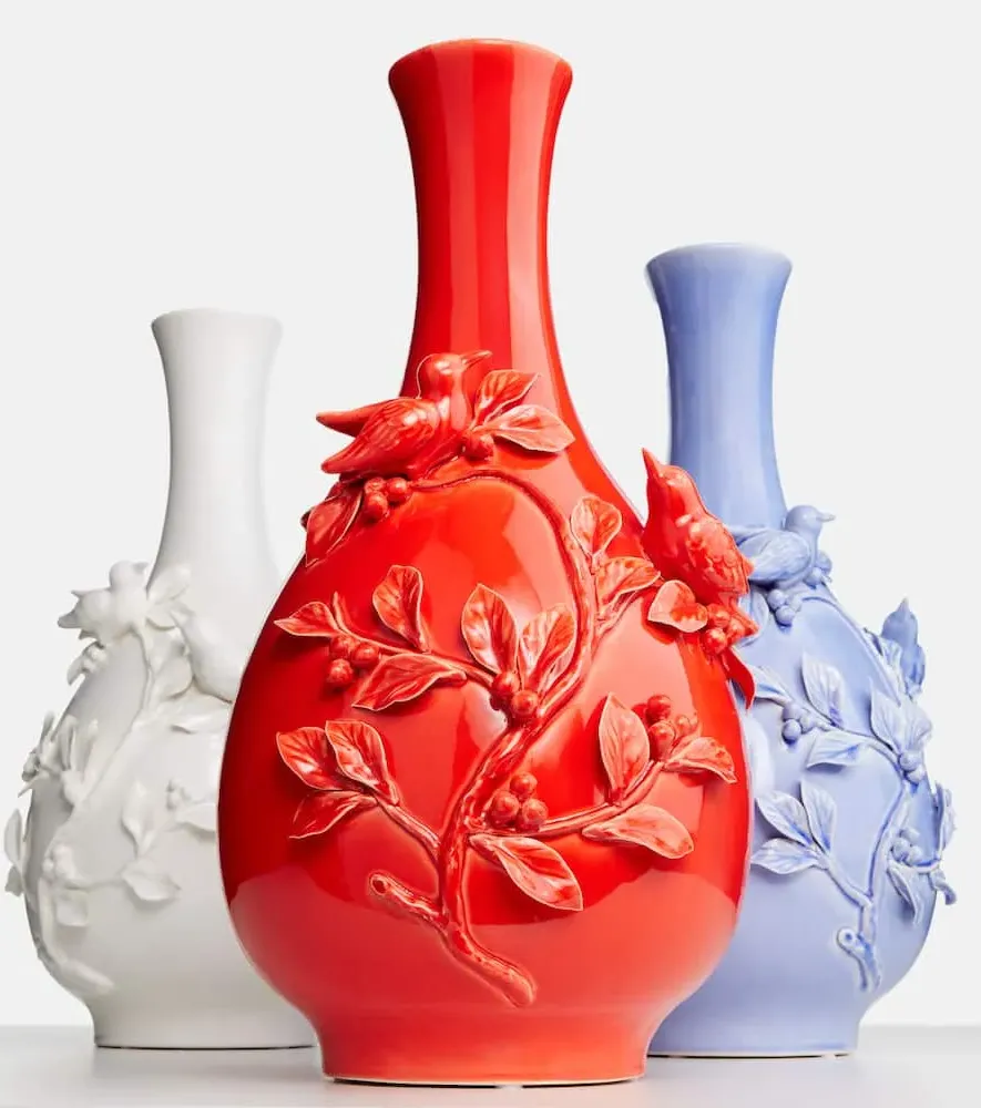 3D Birds Porcelain Vase - Orange