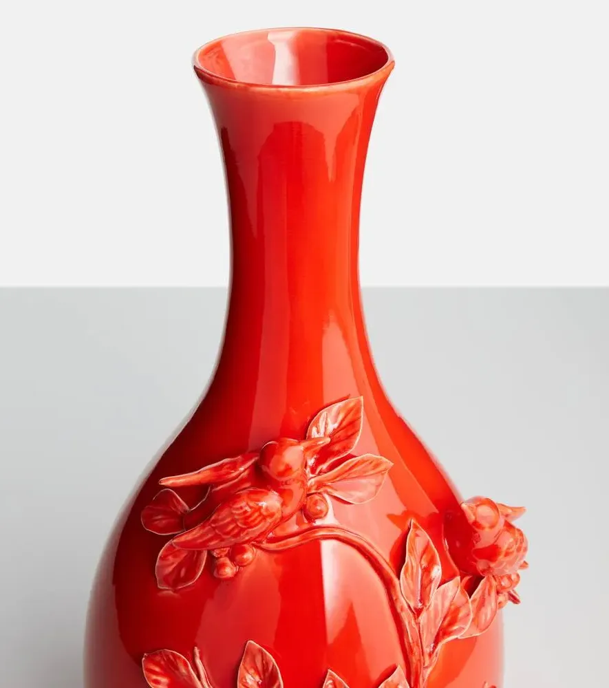 3D Birds Porcelain Vase - Orange, Ceramic