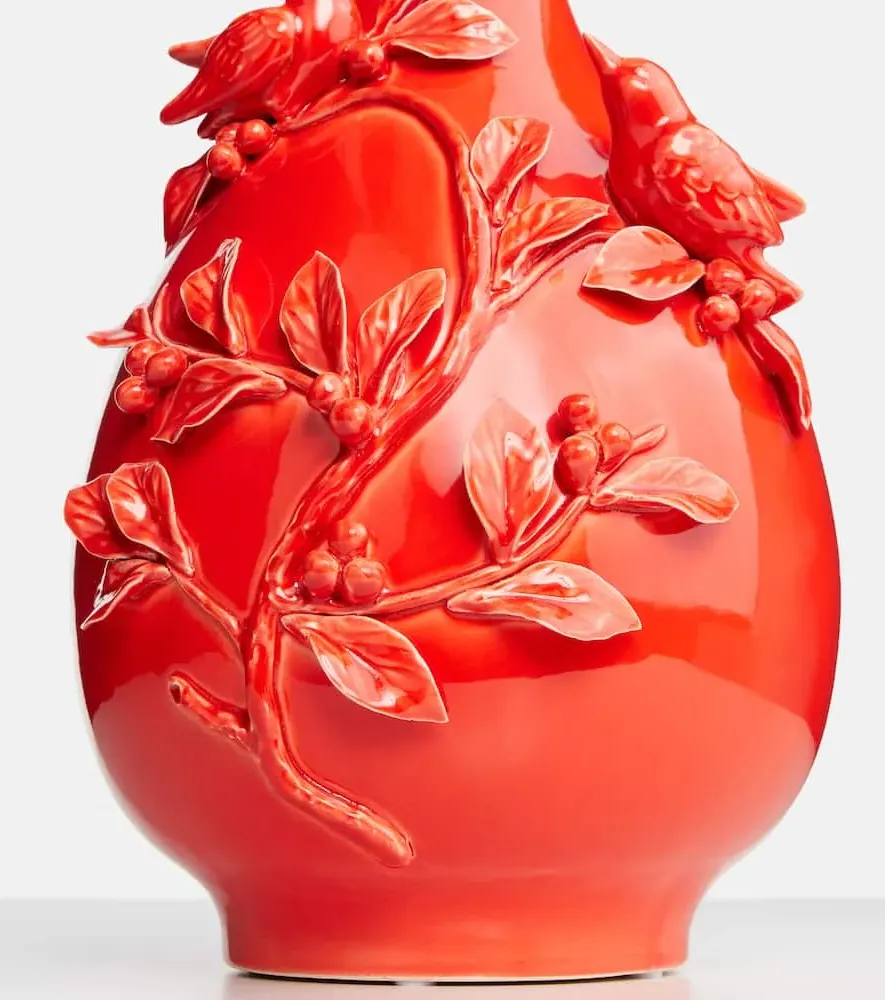 3D Birds Porcelain Vase - Orange, Ceramic