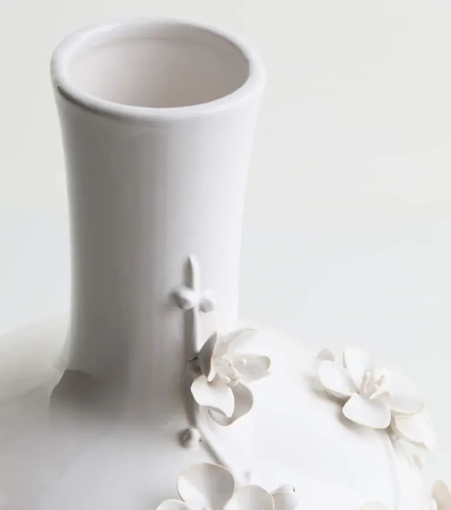 3D Floral Ceramic Vase - White image