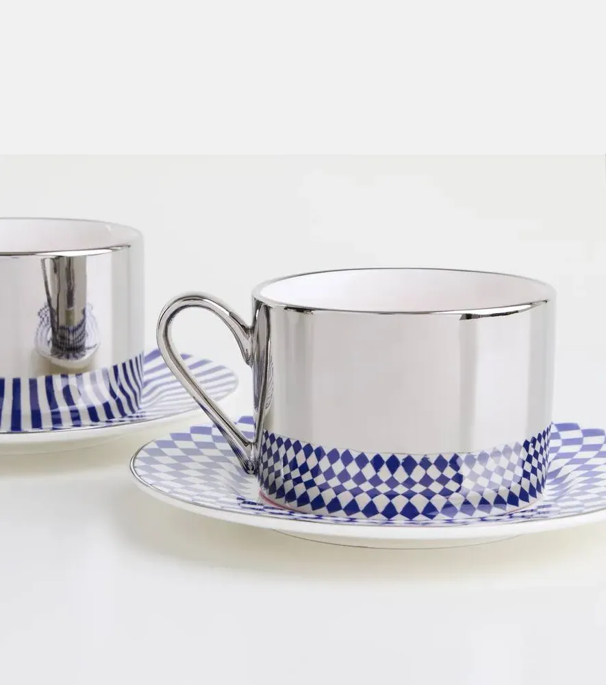 Aunty Set of 4 Espresso Cups and Saucers - Silver