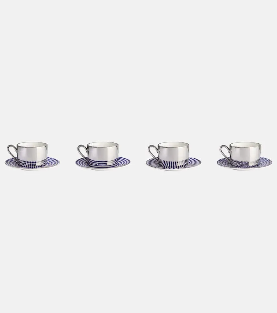 Aunty Set of 4 Espresso Cups and Saucers - Silver
