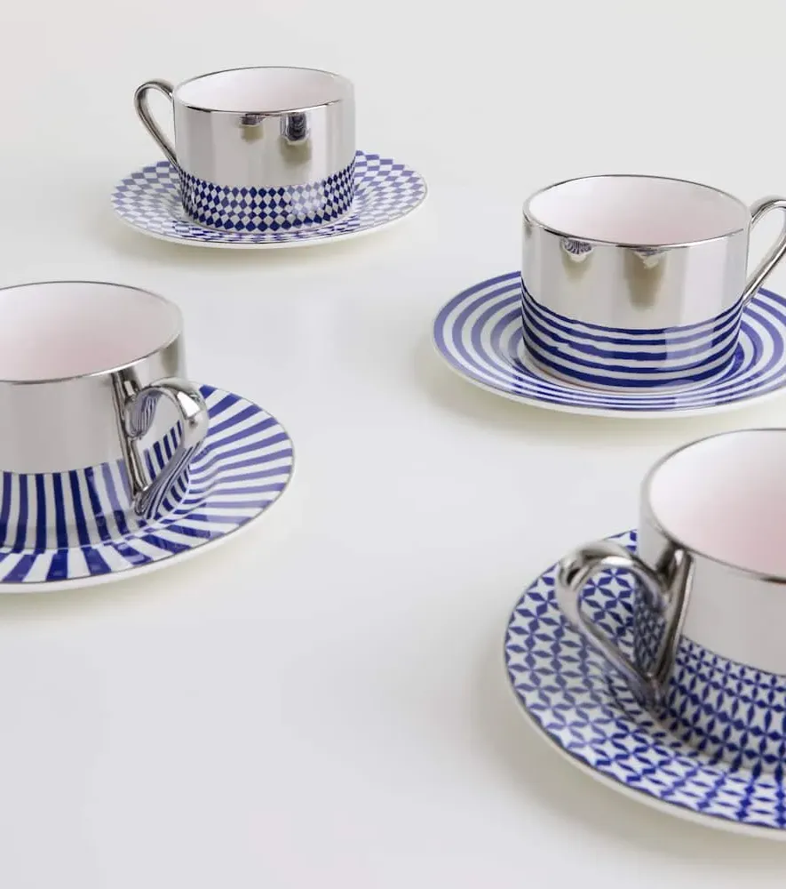 Aunty Set of 4 Espresso Cups and Saucers - Silver