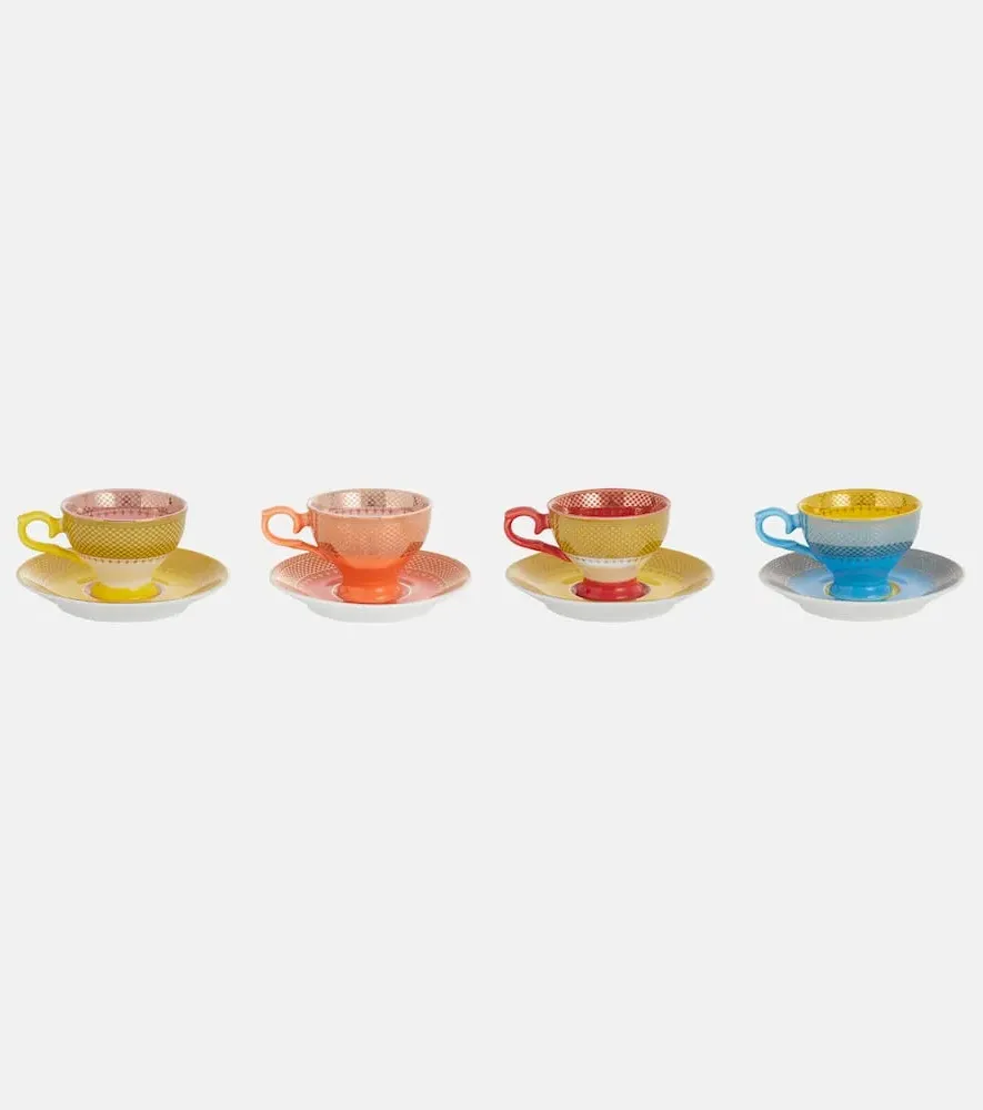 Grandma Set of 4 Espresso Cups and Saucers - Multicolor