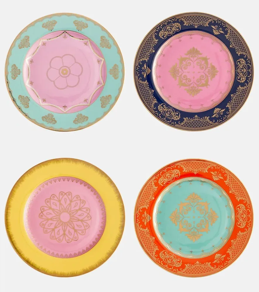 Grandpa Set of 4 Side Plates - Multicolor, Porcelain