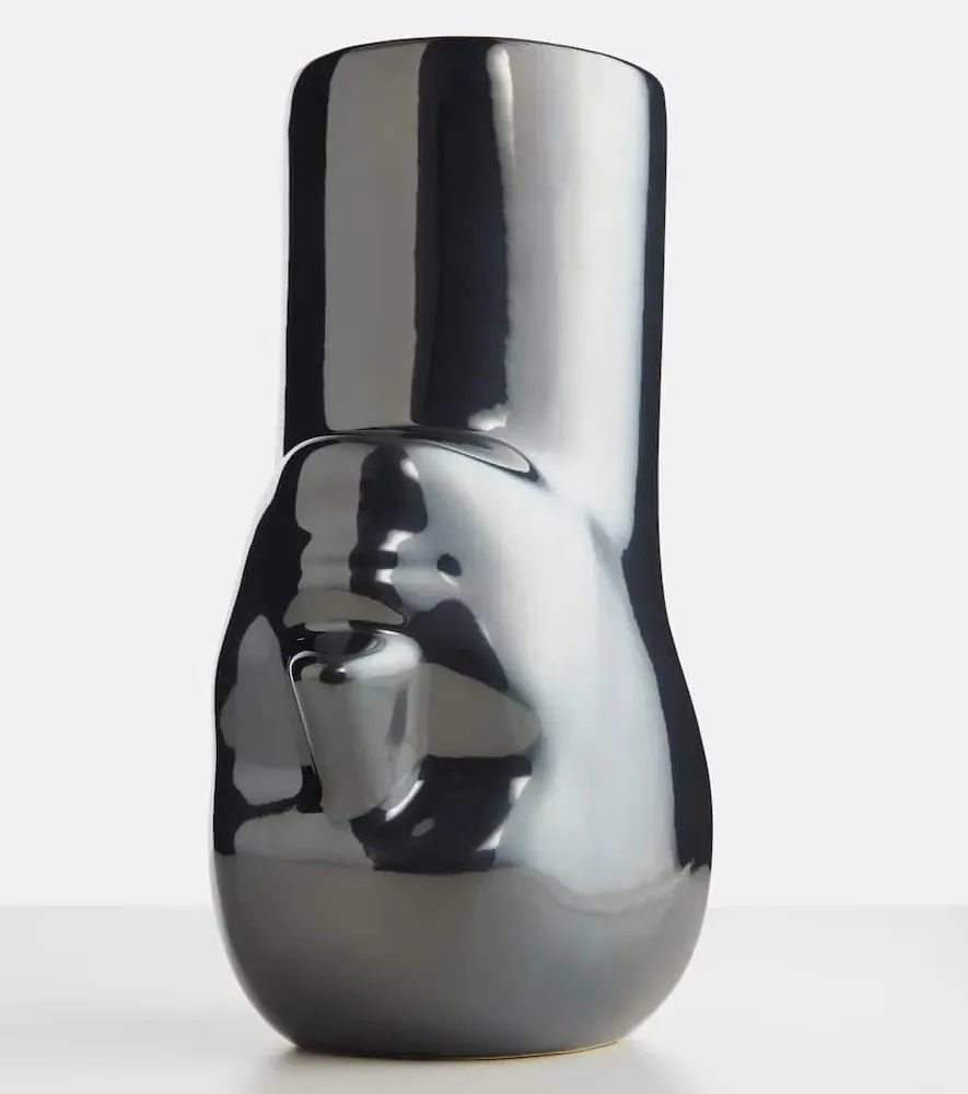 Upside-Down Ceramic Vase - Metallic Grey