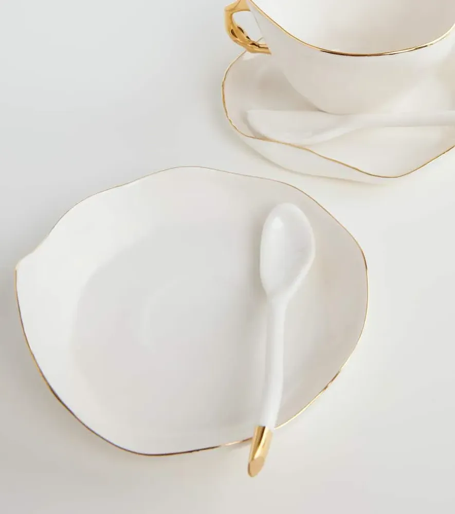 Meltdown Set of 2 Teacups with Saucers - White, Gold