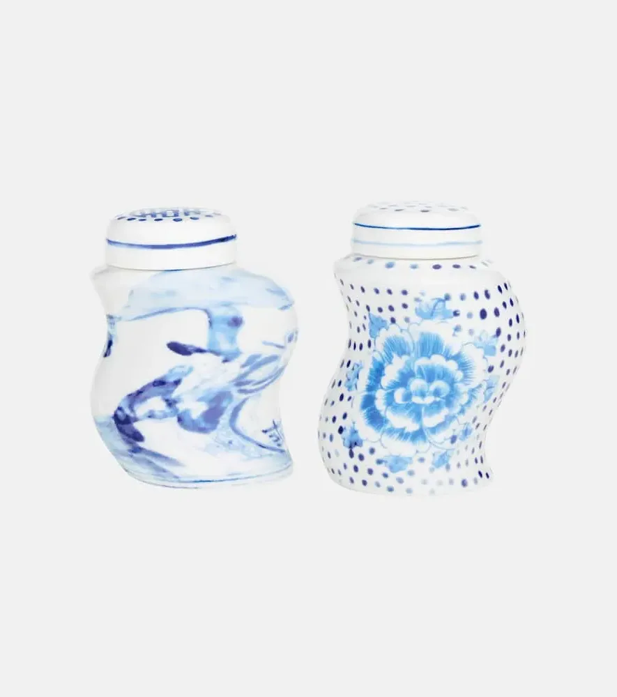 Seletti Porcelain Salt and Pepper Shakers - White, Blue