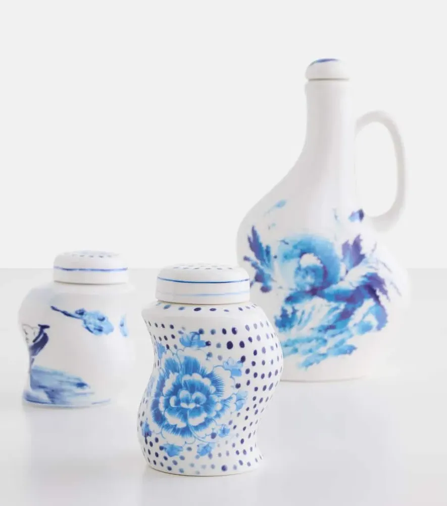Seletti Porcelain Salt and Pepper Shakers - White, Blue image