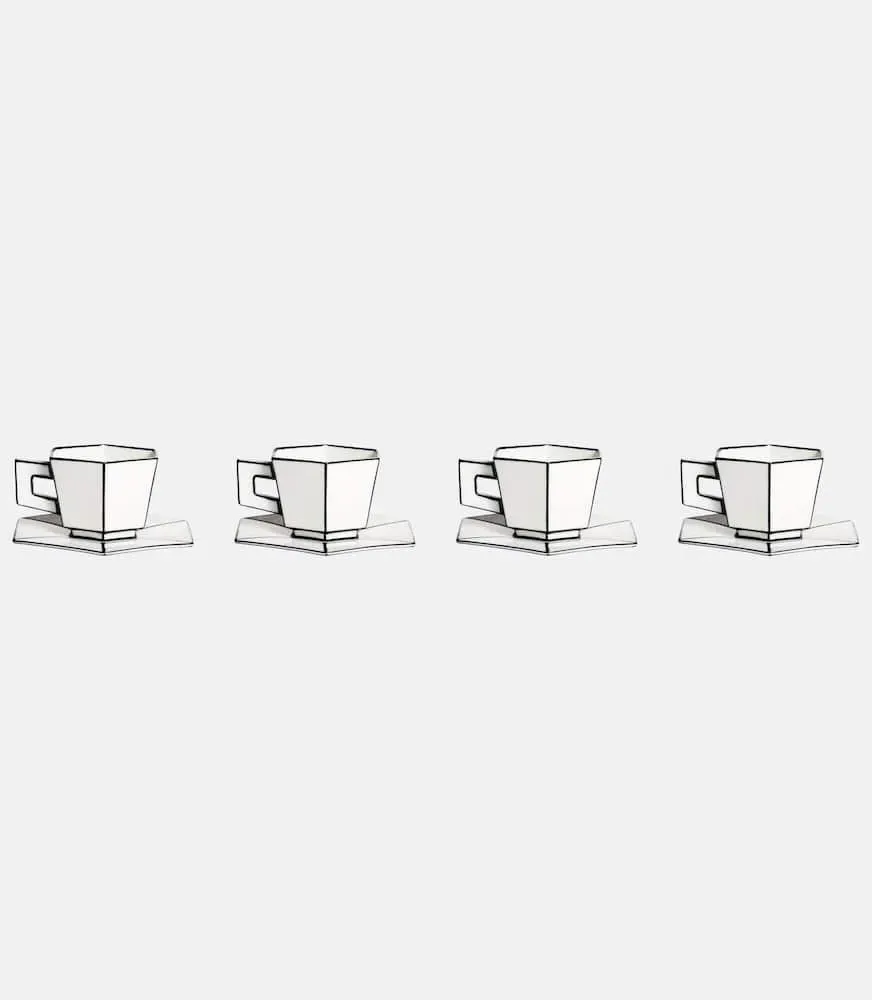 Carte Blanche Set of 4 Cups and Saucers - White, Porcelain