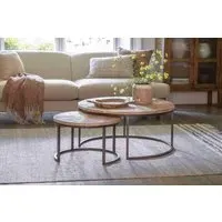 Aasha Carved Nesting Coffee Tables Set of 2 - Natural, Mango Wood