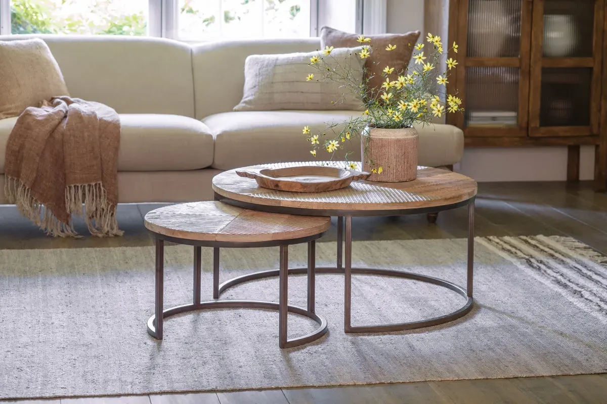 Aasha Carved Nesting Coffee Tables Set of 2 - Natural, Mango Wood