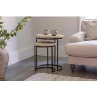 Aasha Carved Nesting Side Tables Set of 2 - Natural, Mango Wood