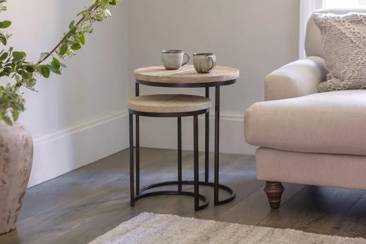 Aasha Carved Nesting Side Tables Set of 2 - Natural, Mango Wood image