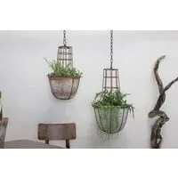 Abari Large Caged Hanging Planter - Aged Zinc