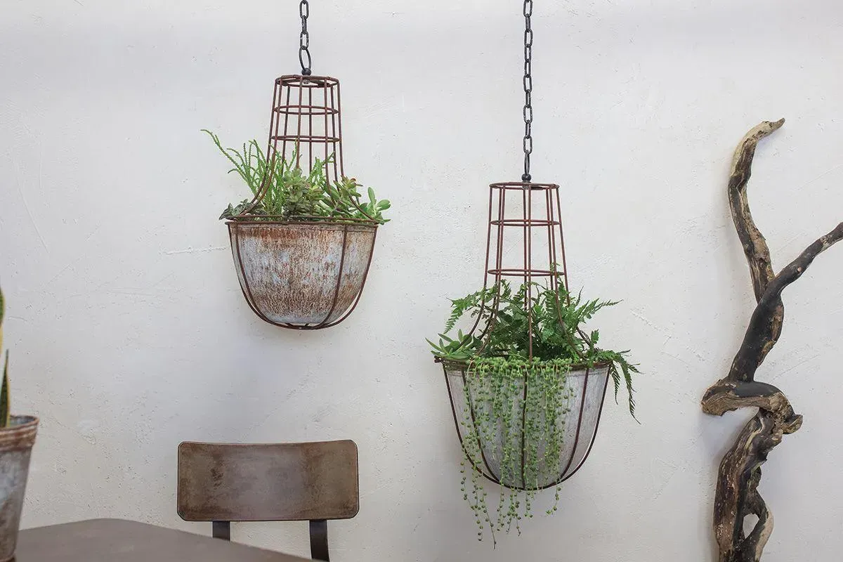 Abari Large Caged Hanging Planter - Aged Zinc image
