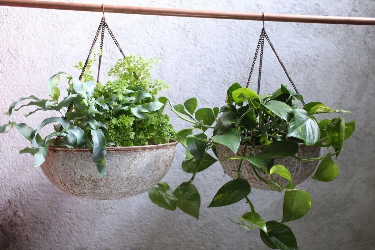 Abari Large Round Hanging Planter - Aged Zinc