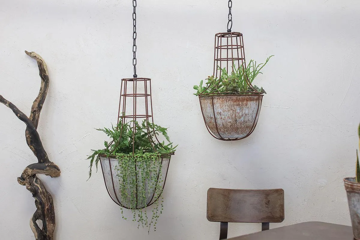 Abari Small Caged Hanging Planter - Aged Zinc product