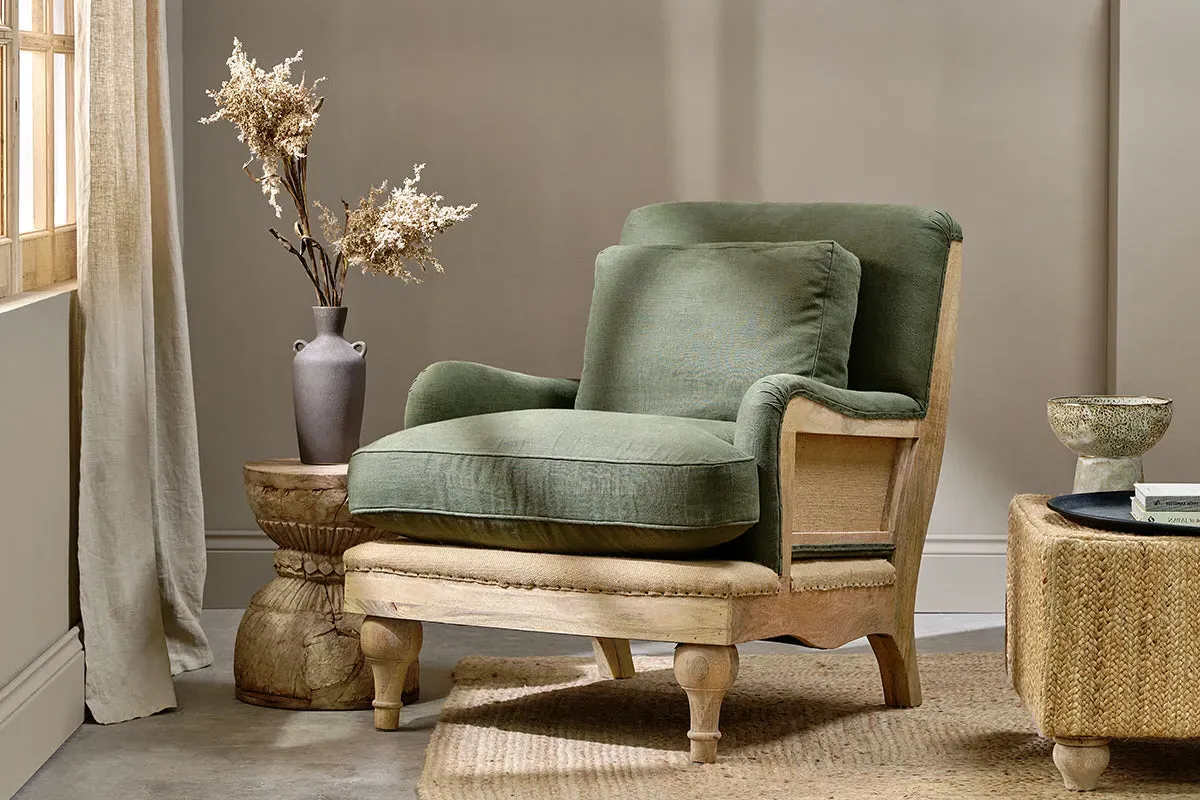 Abe Deconstructed Armchair - Olive, Linen