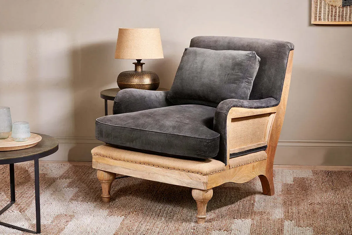 Abe Deconstructed Armchair with Cushion - Moss, Cotton Velvet product