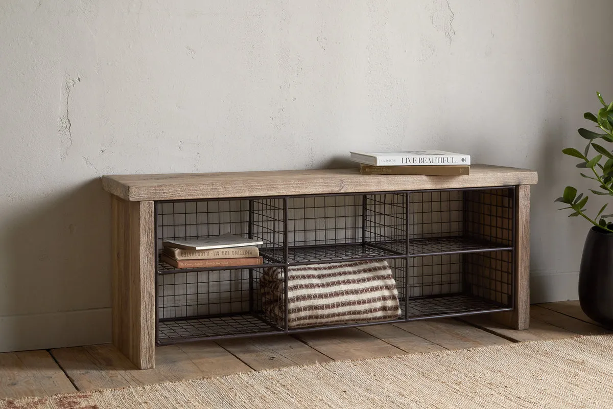 Abha Storage Bench with Cubbies - Natural, Reclaimed Wood image