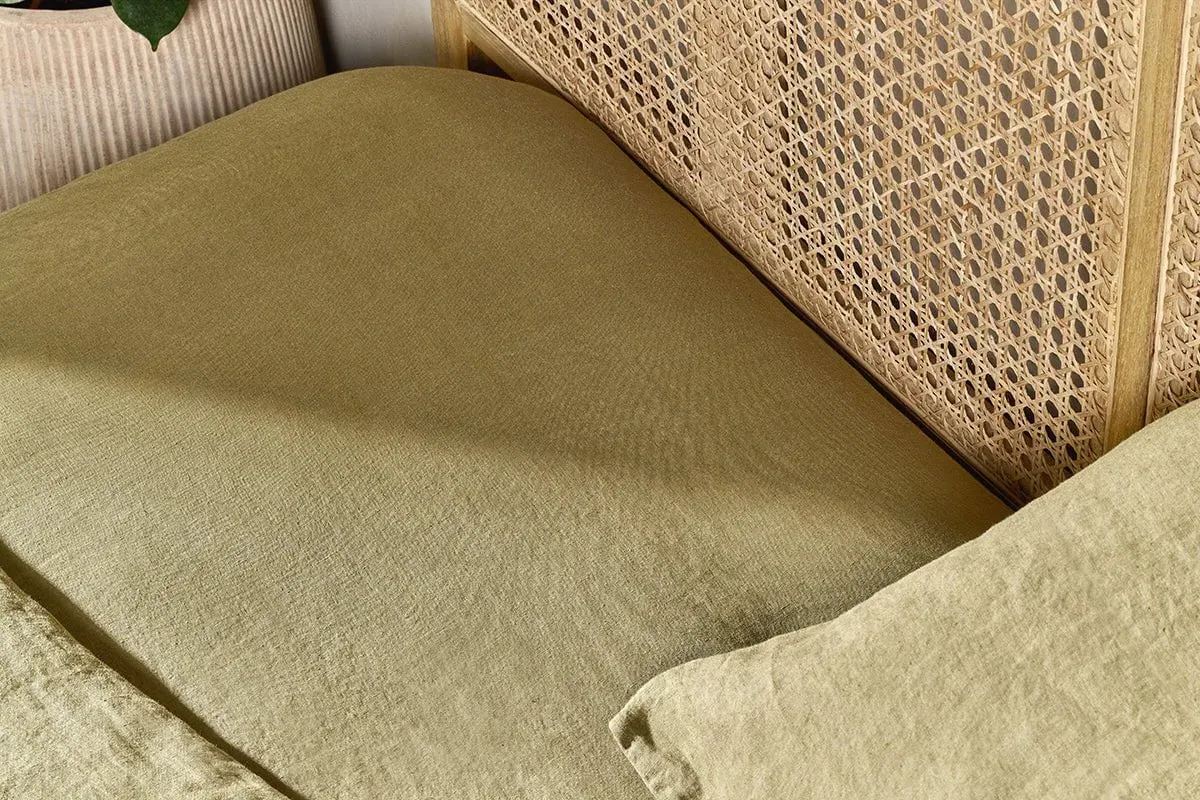 Adya Super King Fitted Sheet - Olive, Linen