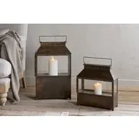 Akoko Small Wide Lantern - Brown Patina