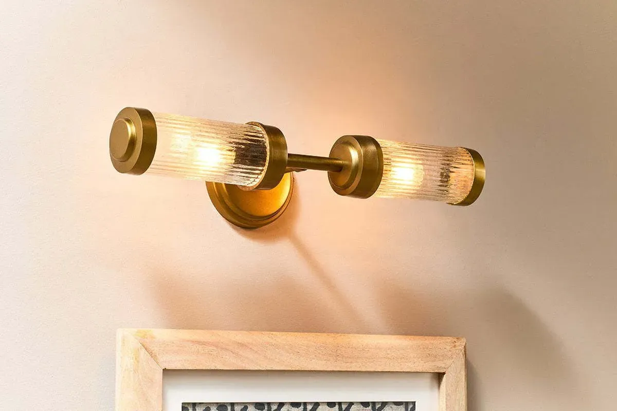 Akurdi Double Bathroom Wall Lamp - Clear, Ribbed Glass product