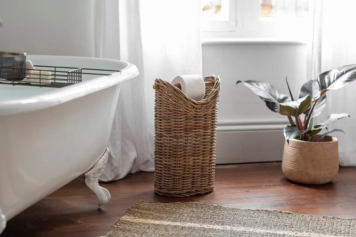 Amandi Rattan Toilet Roll Holder with Storage - Natural image