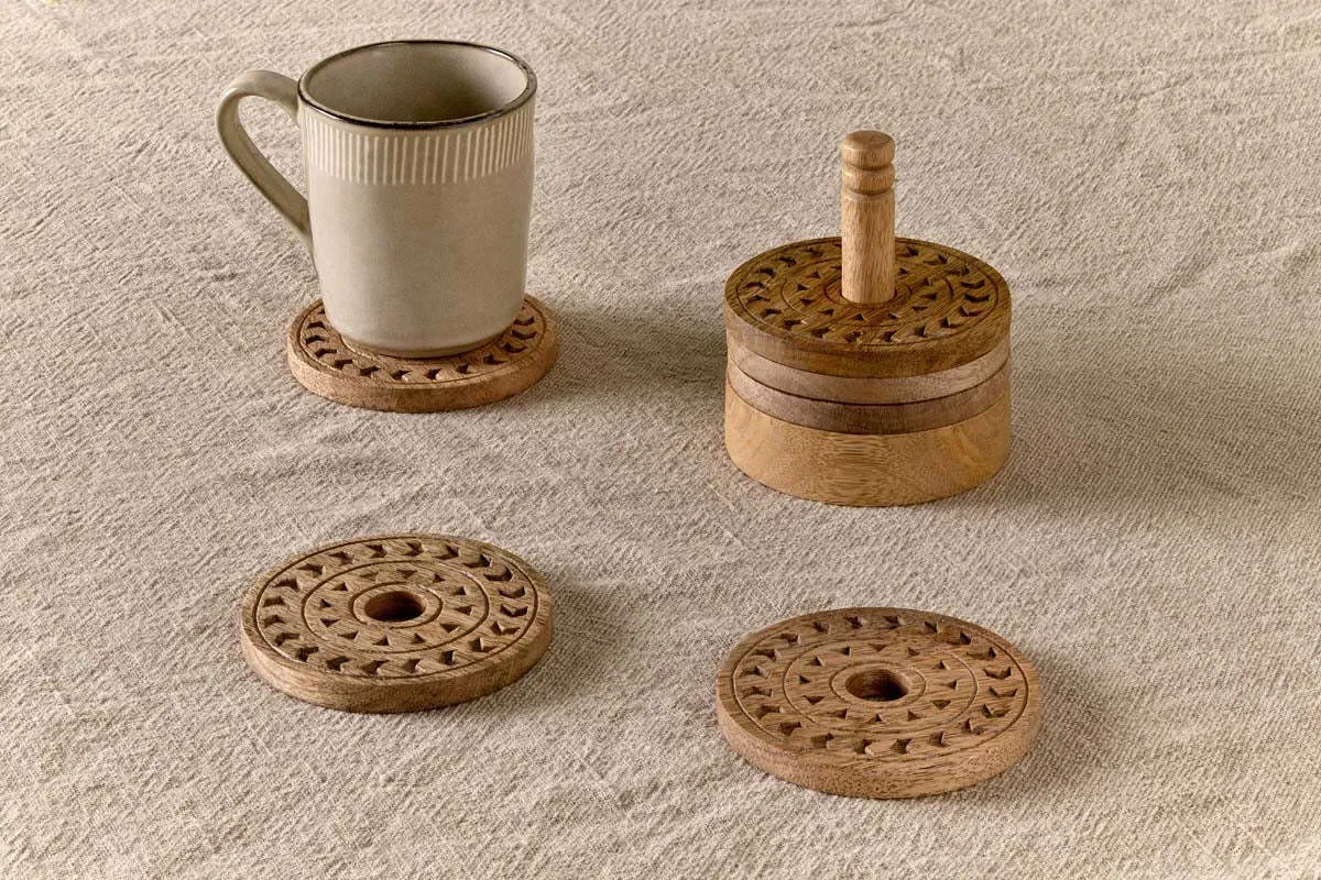 Anali Mango Wood Coasters Set of 6 - Natural product