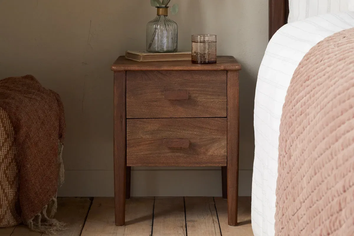 Anbu Acacia Bedside Table with Storage - Washed Walnut image