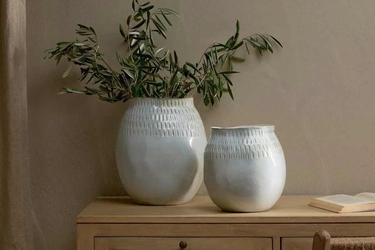 Anjuna Large Ceramic Vase - Reactive White