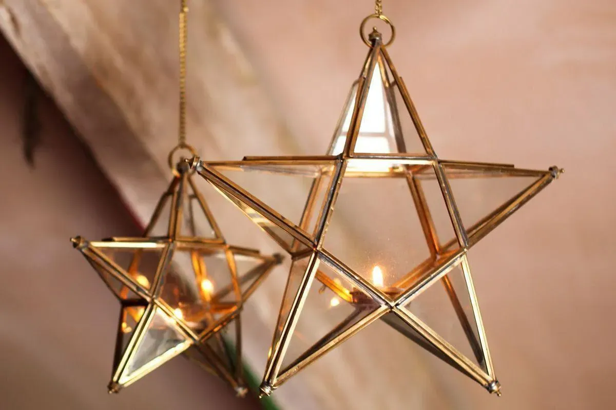 Antique Brass Glass Star Tea-Light Holder Small - Brass, Glass product