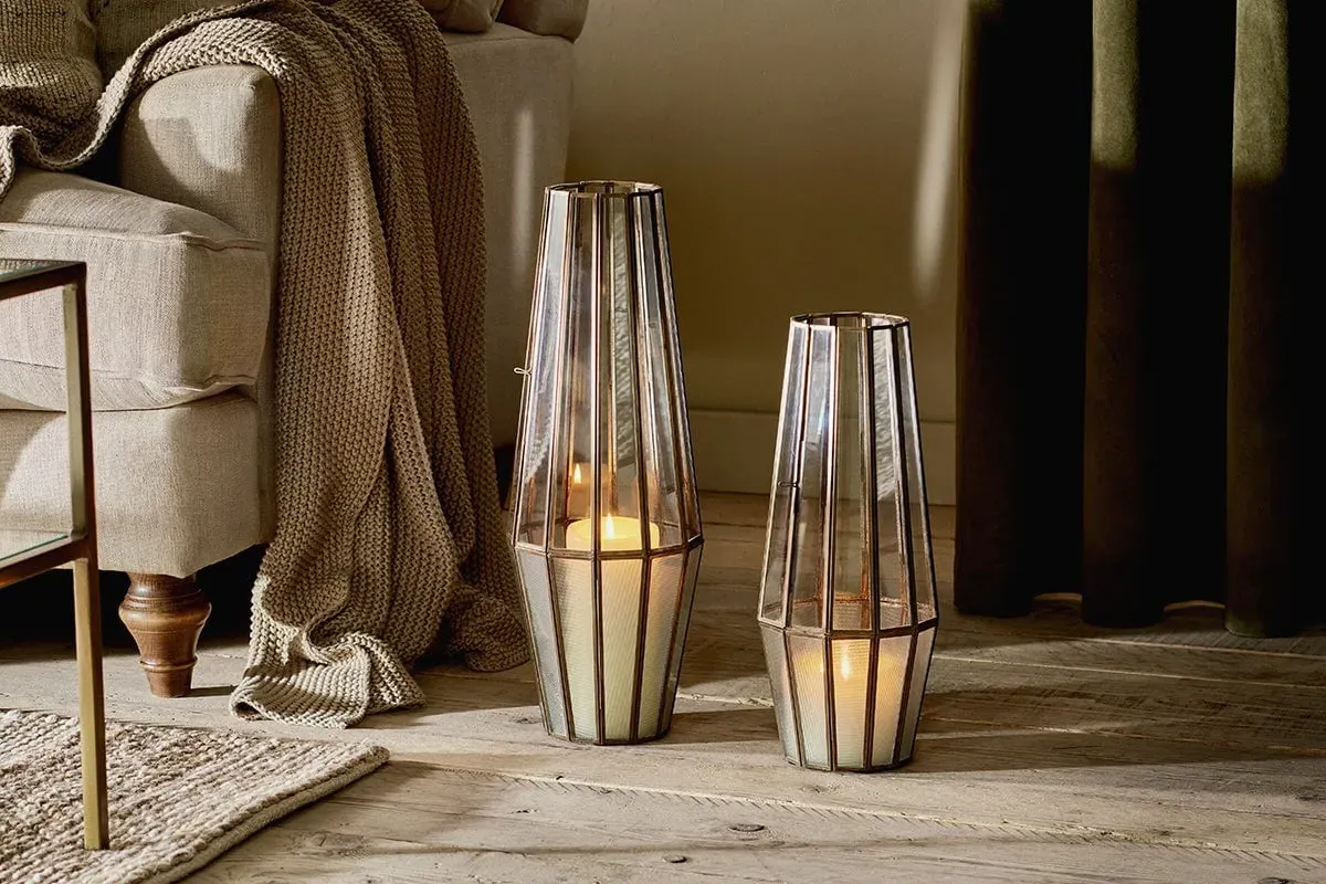 Arar Large Glass Lantern - Antique Brass