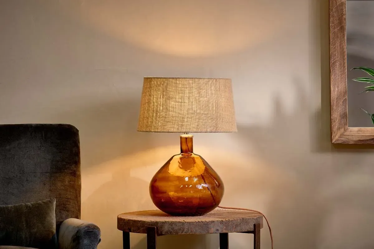 Baba Large Wide Recycled Glass Lamp - Burnt Amber