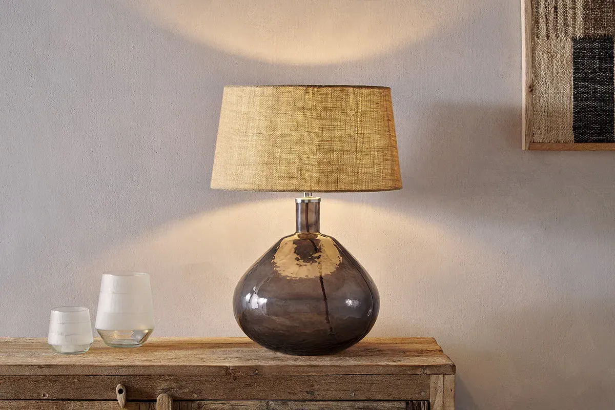 Baba Large Wide Recycled Glass Table Lamp - Smoke