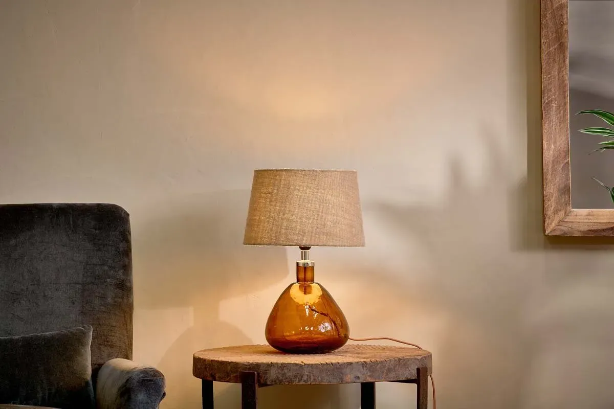 Baba Small Wide Recycled Glass Lamp - Burnt Amber