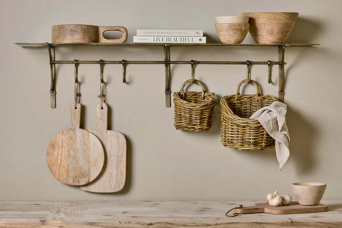 Basti Iron Storage Shelf with Hooks - Antique Brass product