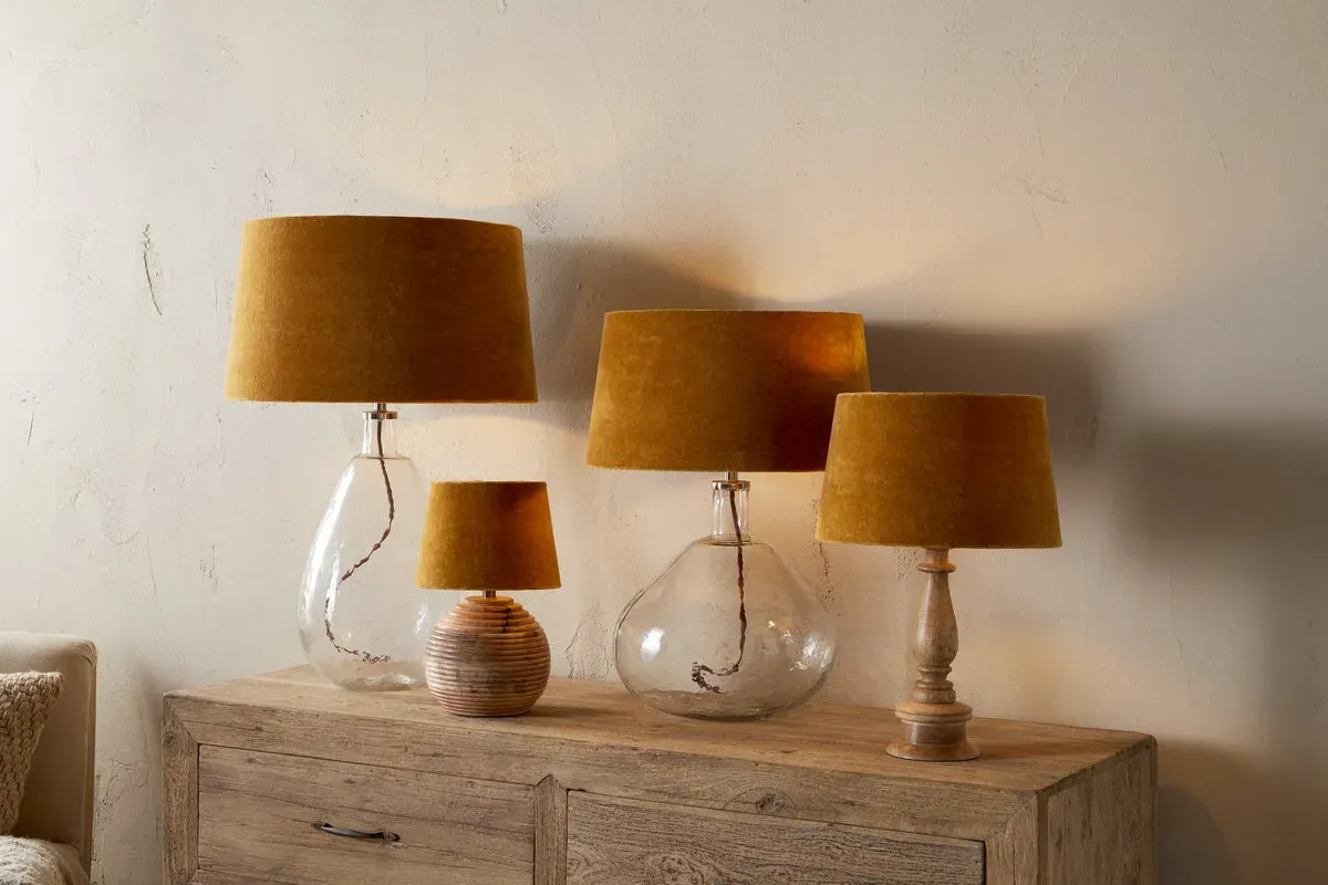 Batakha Large Lampshade - Dark Ochre, Velvet & Linen