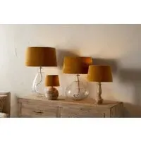 Batakha Medium Lampshade - Dark Ochre, Velvet & Linen