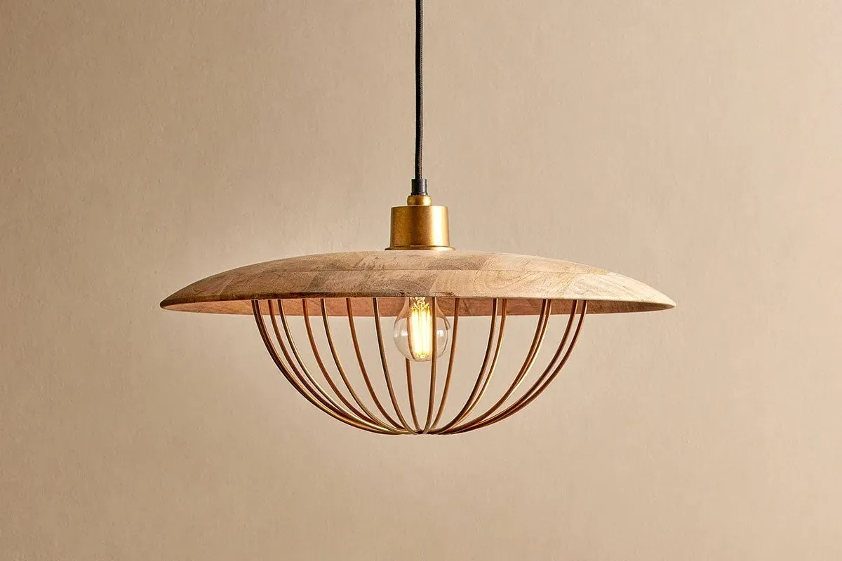 Chakai Large Wood & Metal Pendant Light - Natural
