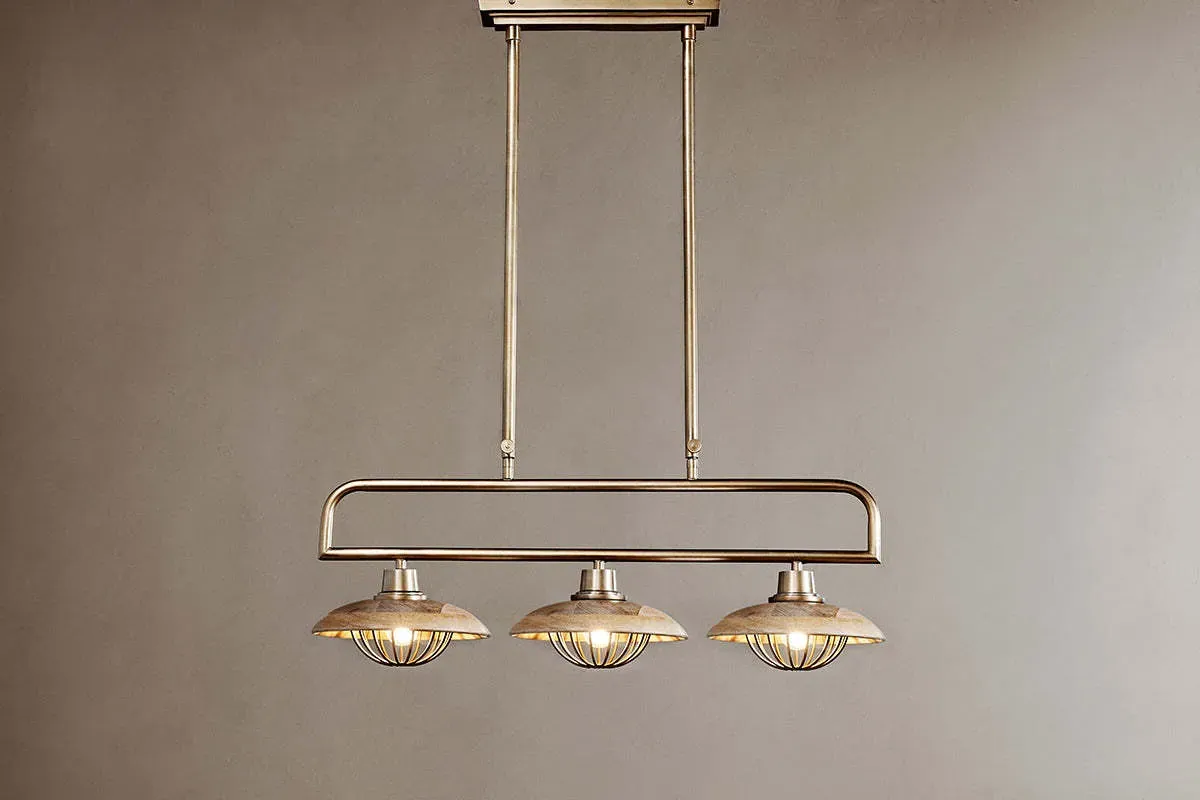Chakai Triple Pendant Lamp - Natural, Mango Wood & Antique Brass product