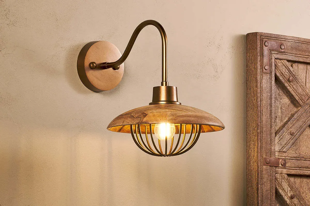 Chakai Wall Lamp - Natural, Mango Wood & Antique Brass product
