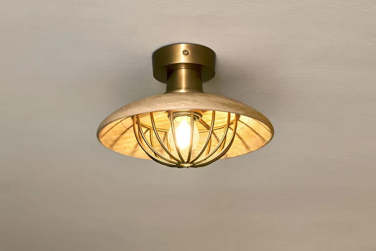 Chakai Wood & Metal Flush Ceiling Light - Natural