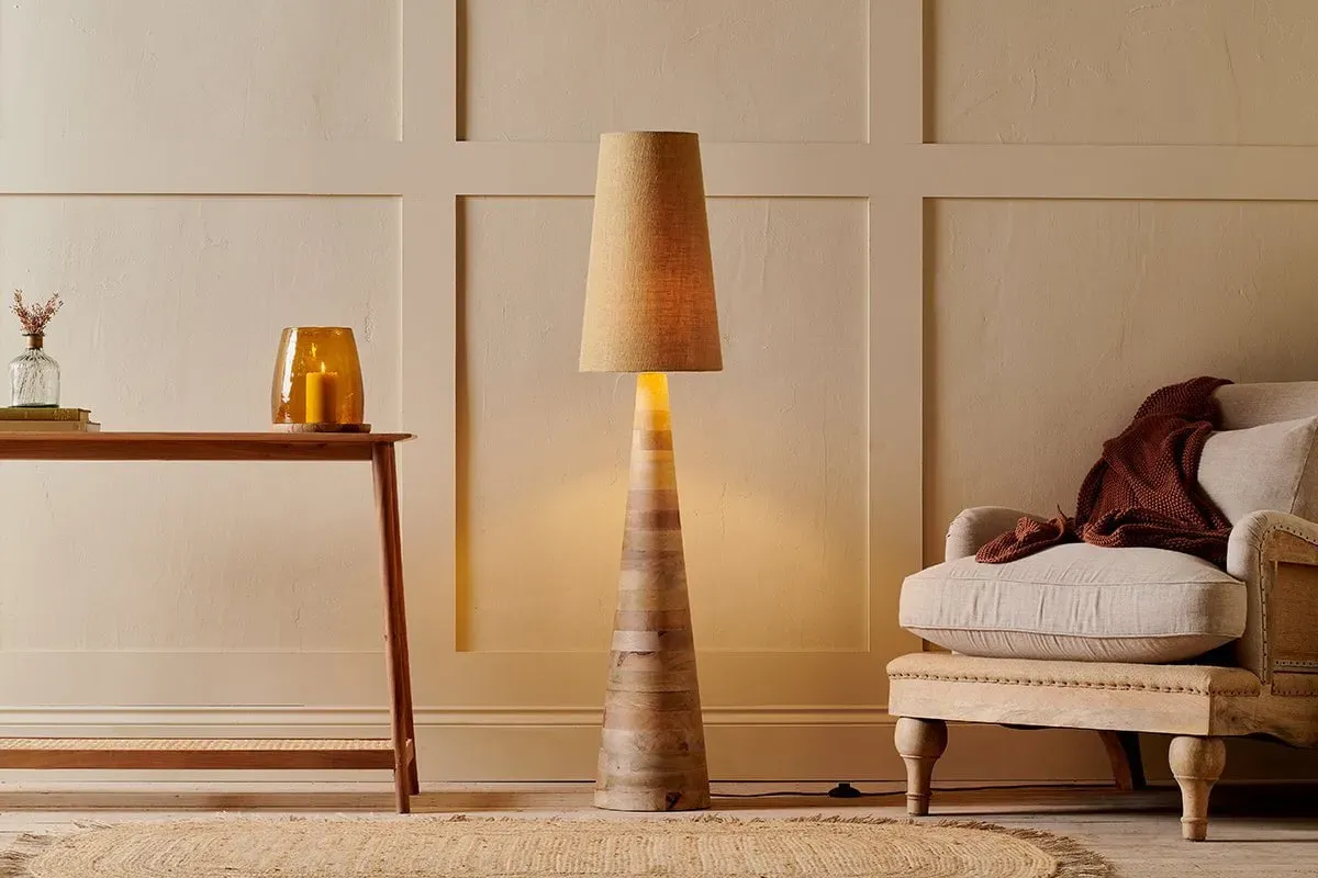 Chameli Tapered Floor Lamp - Natural, Mango Wood