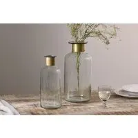 Chara Large Hammered Bottle Vase - Clear Glass, Antique Brass