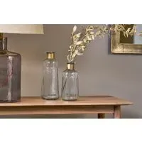 Chara Small Hammered Bottle Vase - Clear Glass, Antique Brass