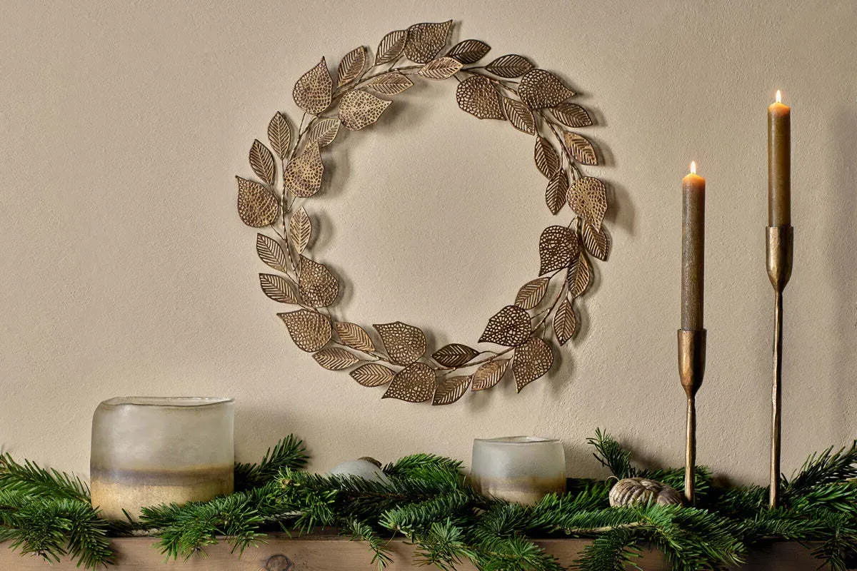 Charita Filigree Leaf Christmas Wreath - Antique Brass, Iron product